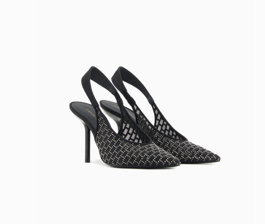 ARMANI Pointed slingback court shoes with graphic rhinestone pattern