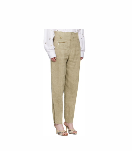 Burberry Khaki Linen Tailored Trousers