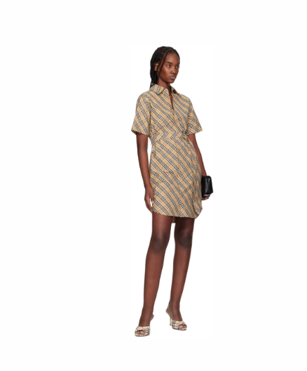 Robe chemise mi-longue en coton à carreaux beige Burberry