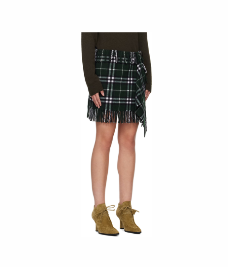 Burberry Green Check Wool Cashmere Scarf Miniskirt