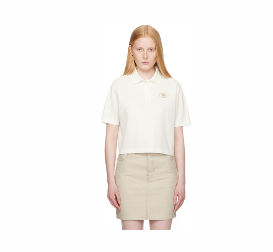 Polo court en coton blanc Burberry