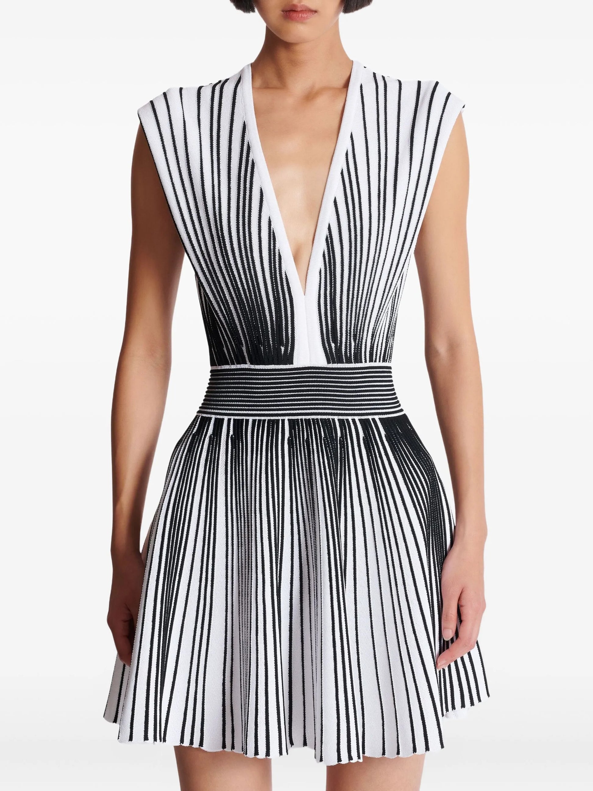 Robe évasée en maille bicolore Balmain
