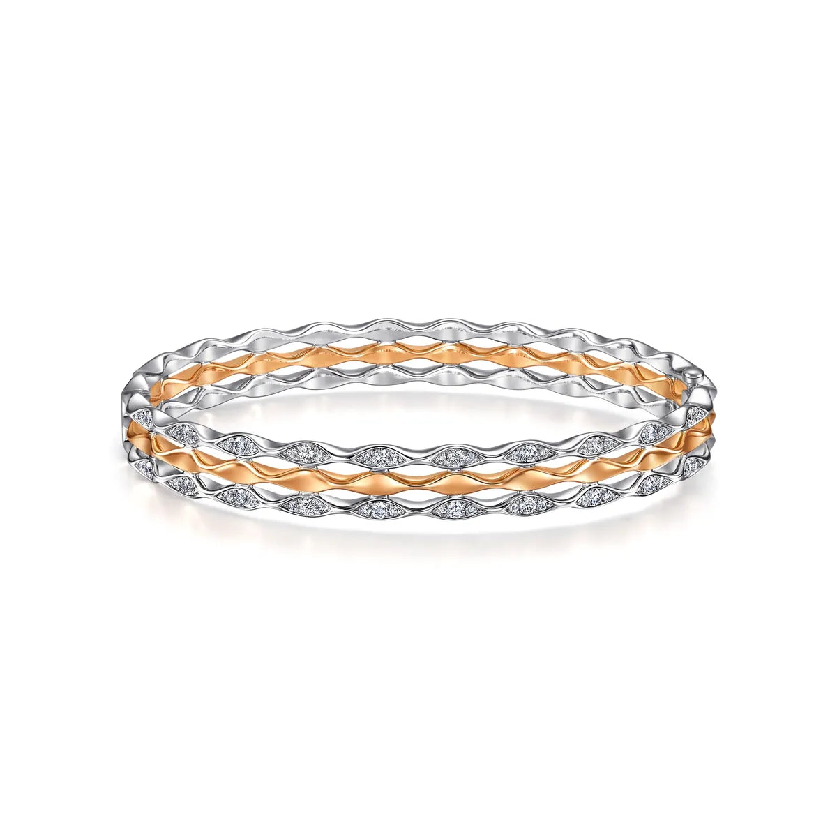 Bracelet jonc Chowsangsang en or blanc et rouge 18 carats avec diamants