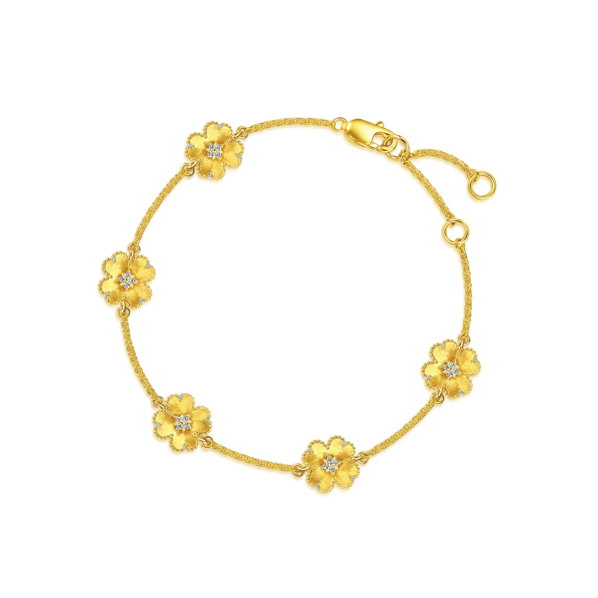 Bracelet trèfle à quatre feuilles en or 999 et diamants Chowsangsang