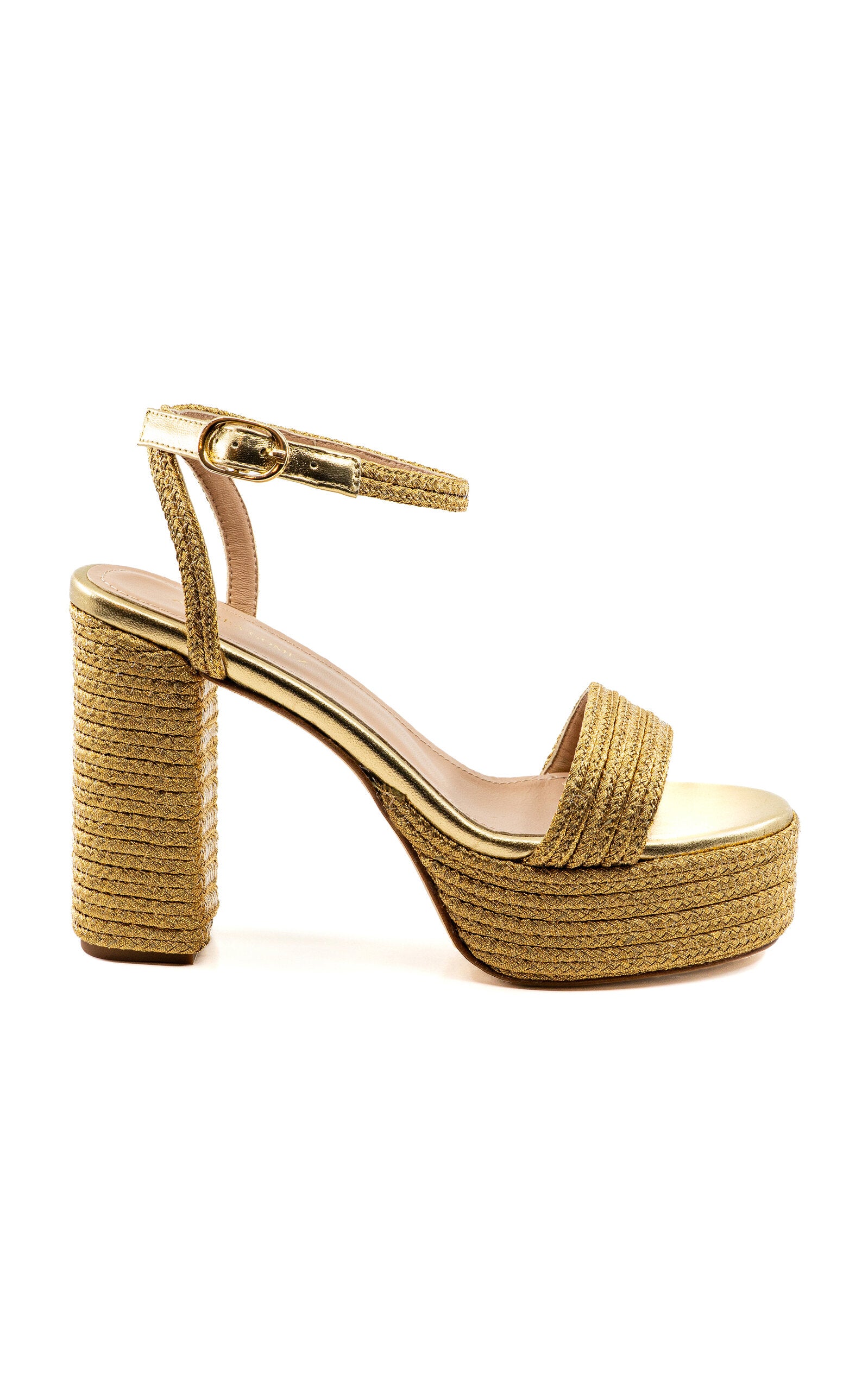 Andrea Gomez Becka Metallic-Raffia Platform Sandals