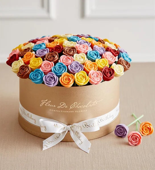 Roses en chocolat belge – Vœux d'anniversaire 