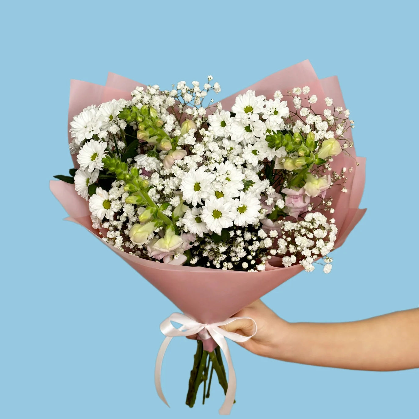 Bulle de rêve/Chrysanthème blanc Santini/Gypsophile blanc/Muflier blanc