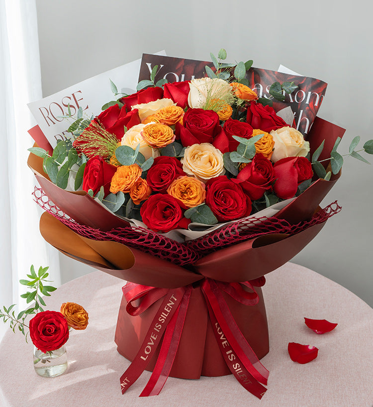Only Love (14 roses rouges et 5 roses champagne)