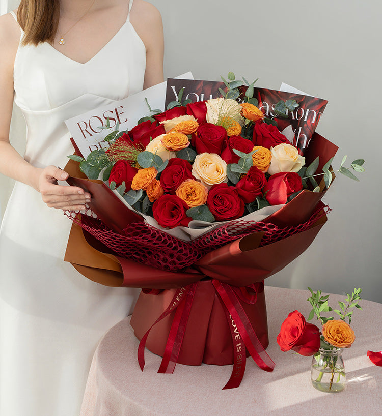 Only Love (14 roses rouges et 5 roses champagne)