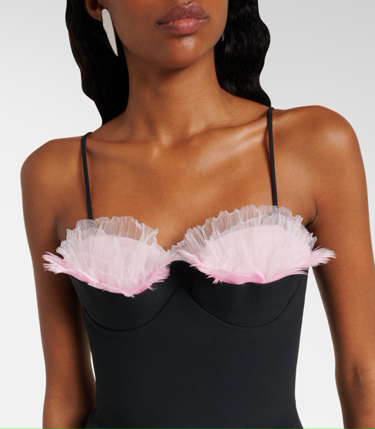 David Koma Feather-trimmed cady minidress