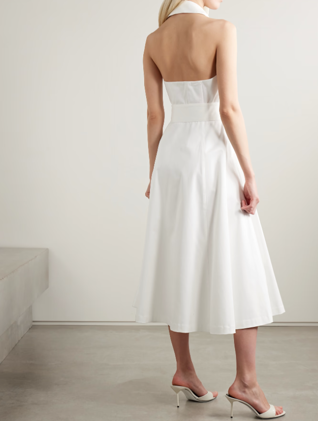CAROLINA HERRERA Robe chemise midi ceinturée en satin de coton mélangé à col licou
