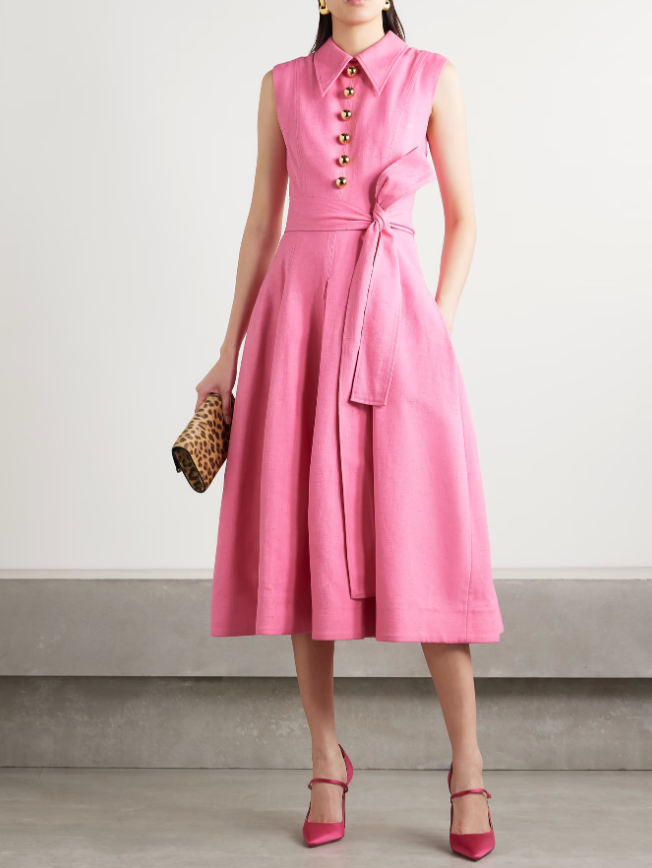CAROLINA HERRERA Robe chemise midi tissée avec ceinture