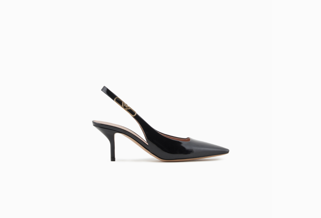 ARMANI Patent-leather slingback court shoes with eagle plate
