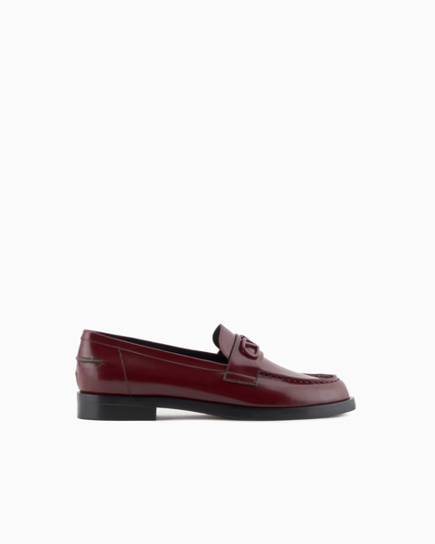 ARMANI Brushed leather loafers with eagle plate