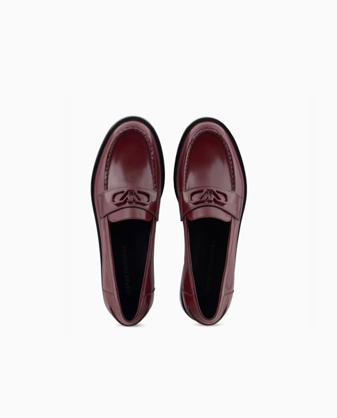 ARMANI Brushed leather loafers with eagle plate