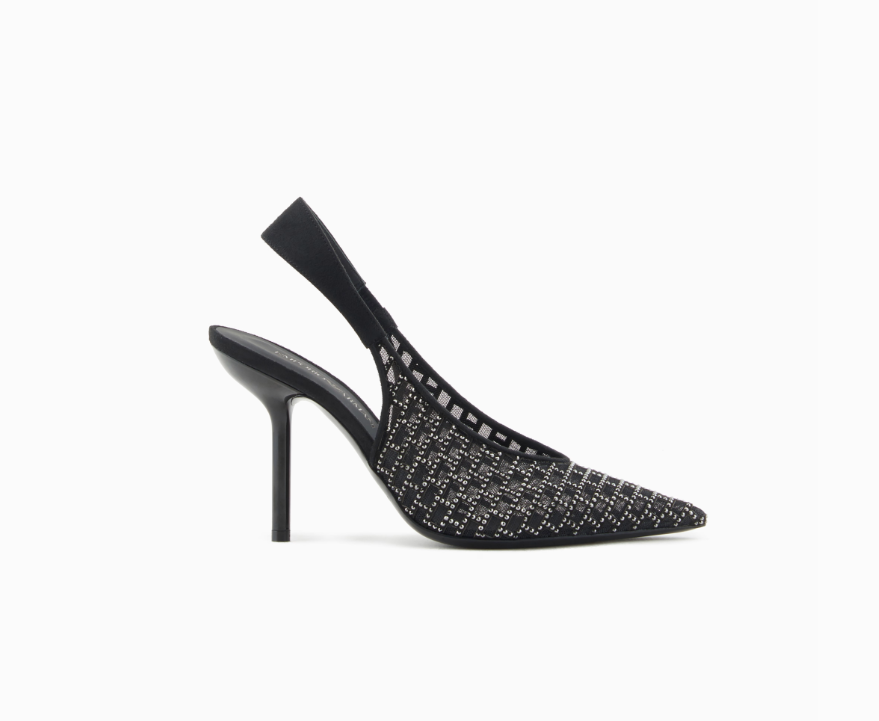 ARMANI Pointed slingback court shoes with graphic rhinestone pattern