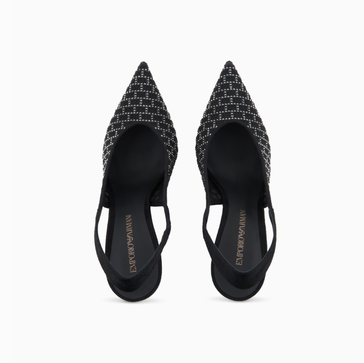ARMANI Pointed slingback court shoes with graphic rhinestone pattern