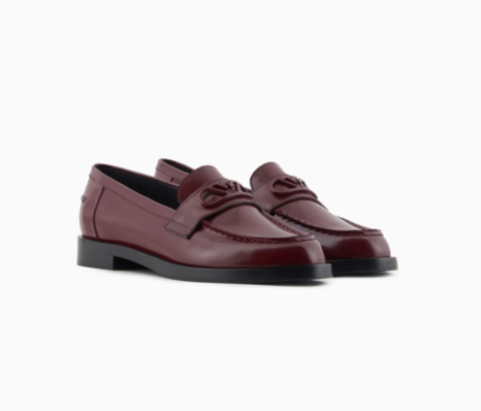 ARMANI Brushed leather loafers with eagle plate