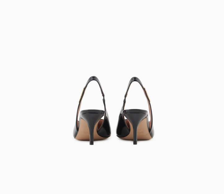 ARMANI Patent-leather slingback court shoes with eagle plate