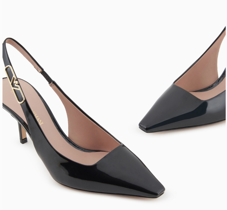ARMANI Patent-leather slingback court shoes with eagle plate