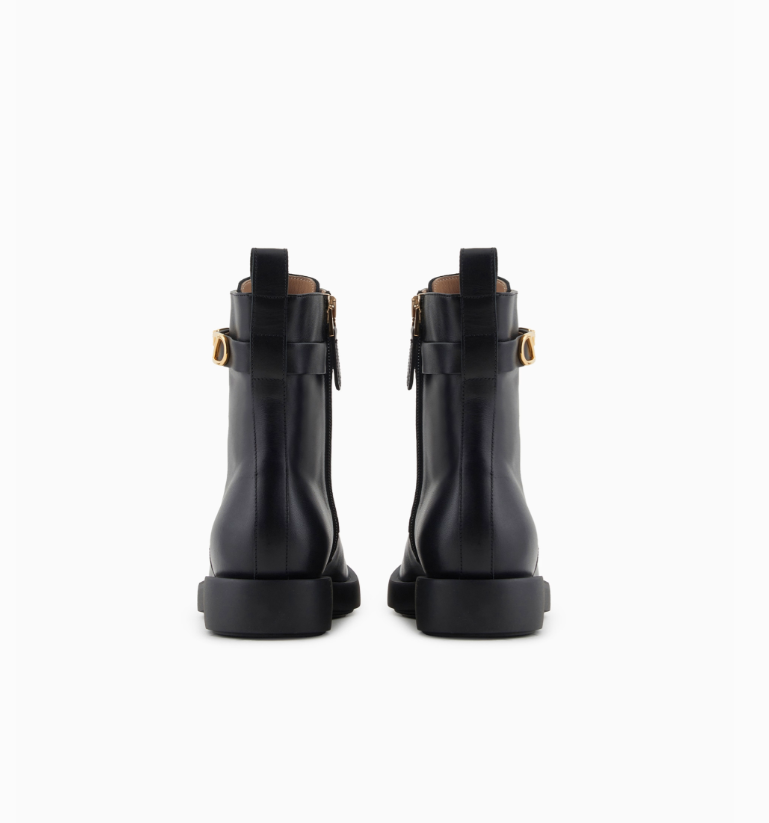 ARMANI Leather lace-up ankle boots with Icon logo strap