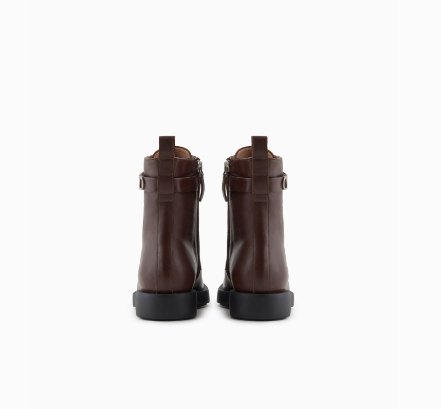 ARMANI Leather lace-up ankle boots with Icon logo strap