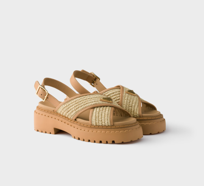 PRADA Crochet and leather sandals