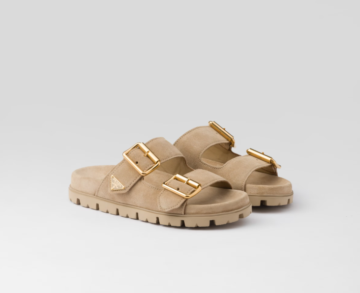 PRADA Suede strap slides