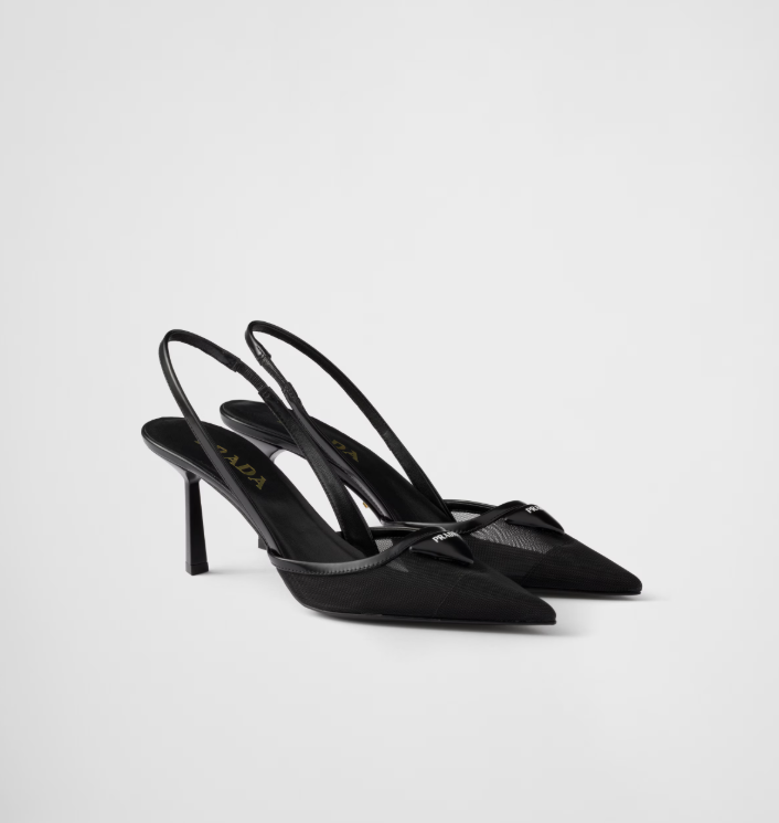 PRADA Mesh fabric slingback pumps