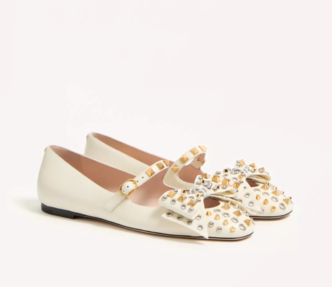 Valentino Mary-Jane Bowow Ballerina In Kidskin With Studs