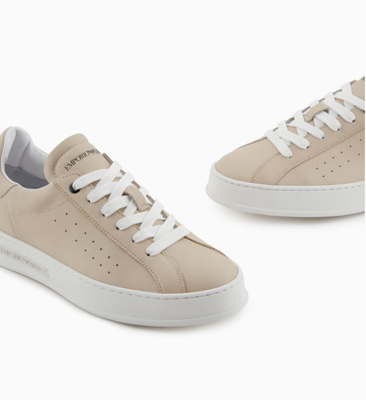 ARMANI Leather sneakers with logo