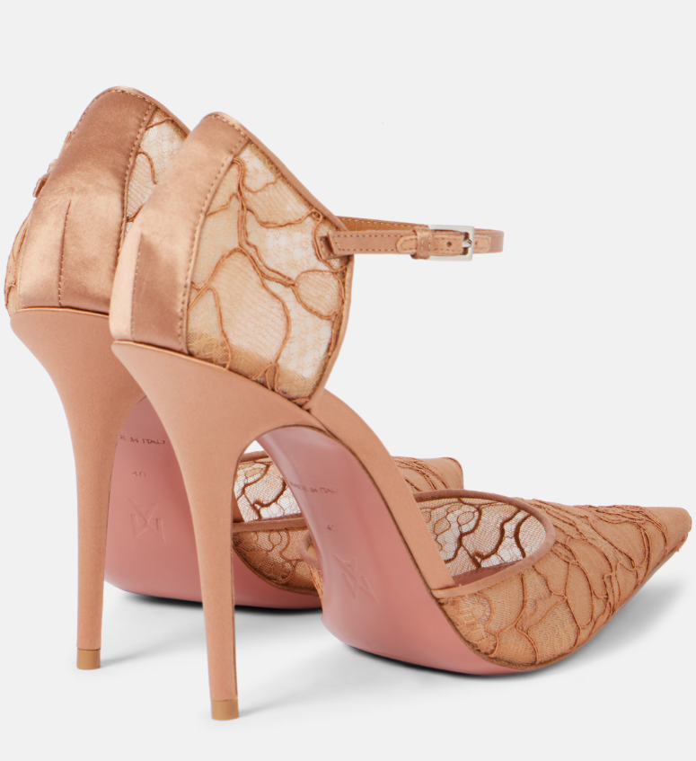 Amina Muaddi Barbara 105 satin-trimmed lace pumps