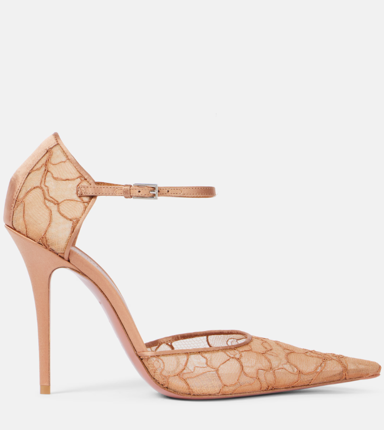 Amina Muaddi Barbara 105 satin-trimmed lace pumps