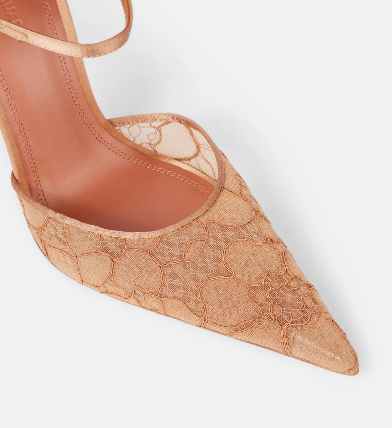 Amina Muaddi Barbara 105 satin-trimmed lace pumps