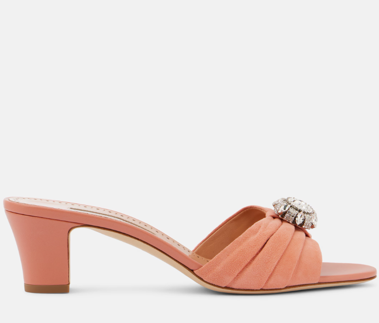 Manolo Blahnik Ansaklo 50 embellished suede mules