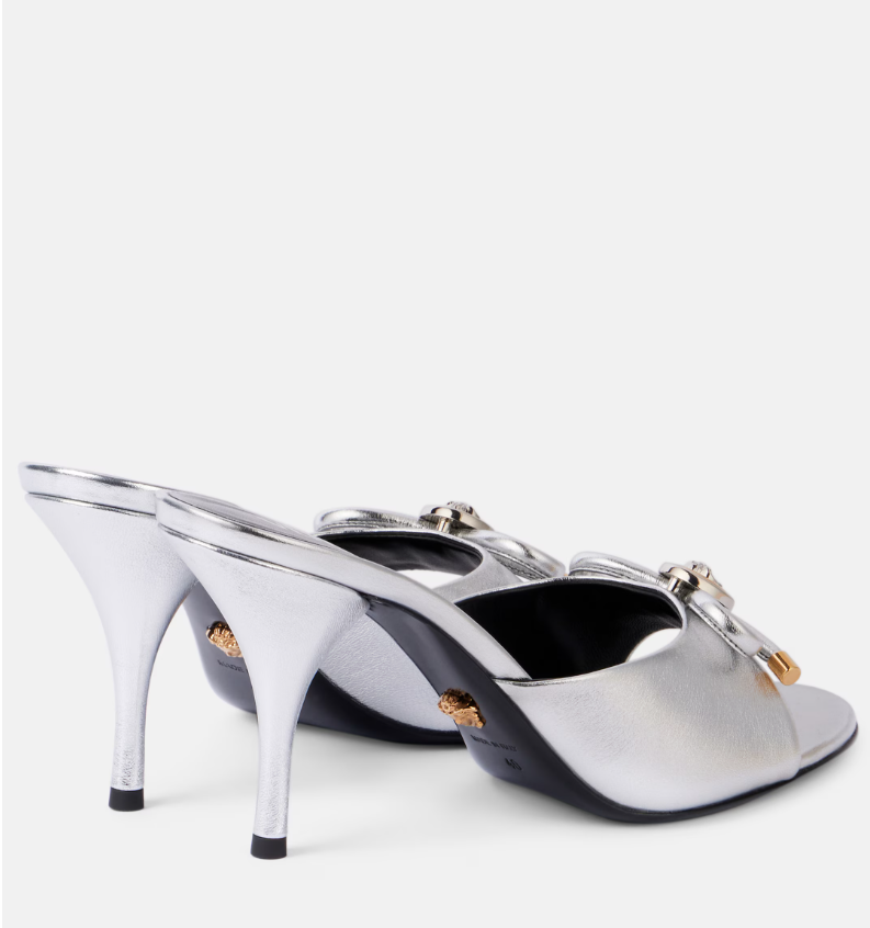 Versace Opera Bow 85 metallic leather mules