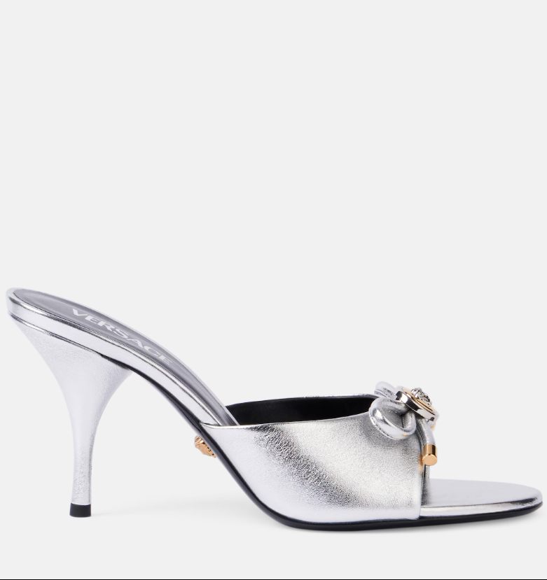 Versace Opera Bow 85 metallic leather mules