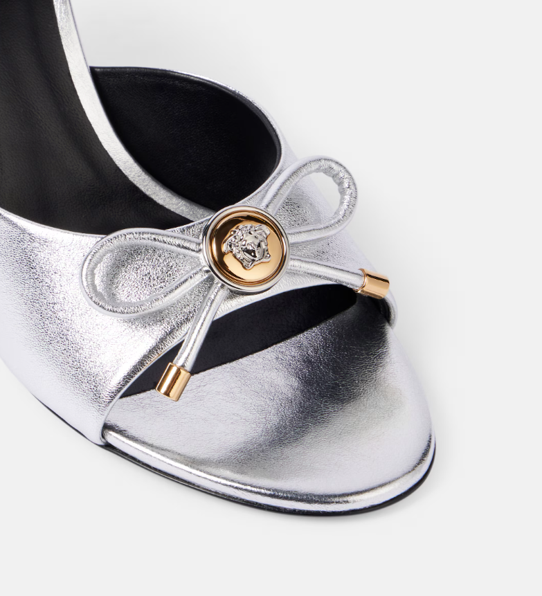 Versace Opera Bow 85 metallic leather mules
