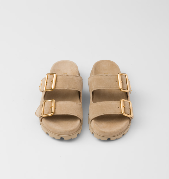 PRADA Suede strap slides