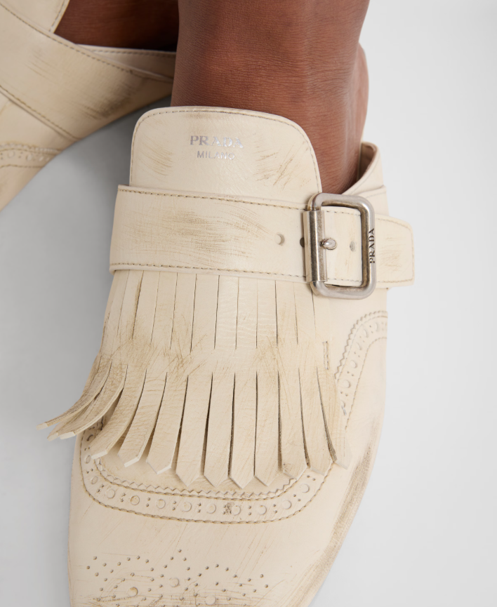 PRADA Shuffle fringed leather mules