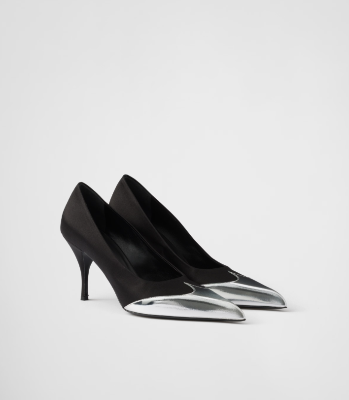 PRADA Satin and metallic leather pumps