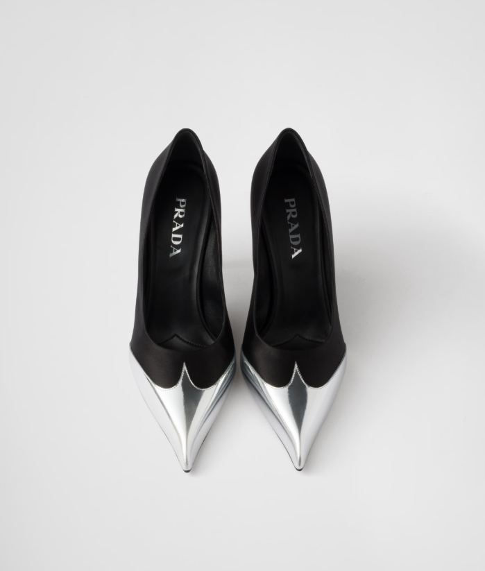 PRADA Satin and metallic leather pumps