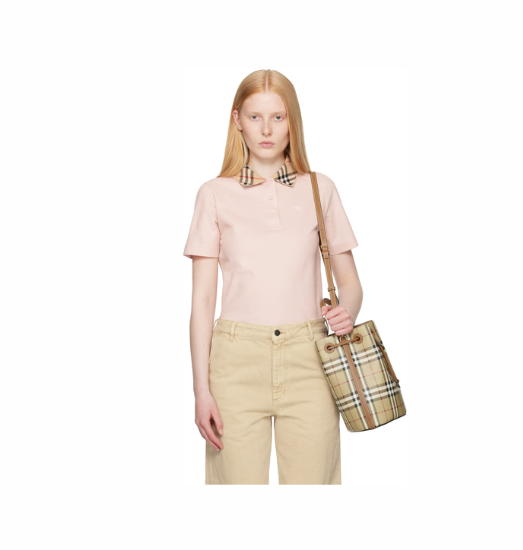Burberry Pink Check Collar Cotton Polo