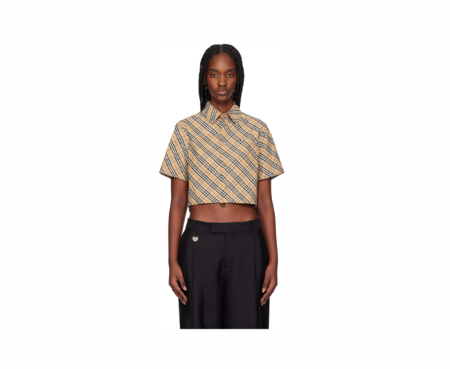 Burberry Beige Cropped Check Cotton Shirt