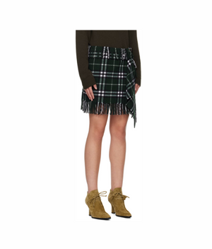 Burberry Green Check Wool Cashmere Scarf Miniskirt