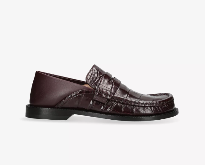 LOEWE Campo Crocodile-Embossed Leather Penny Loafers