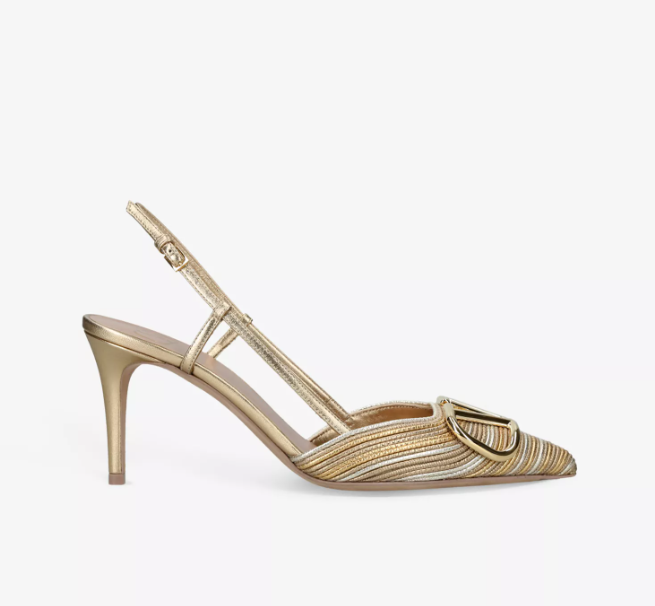 VLogo Signature 80 metallic-leather slingback pumps