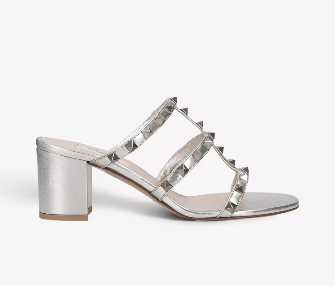 Rockstud leather heeled mules