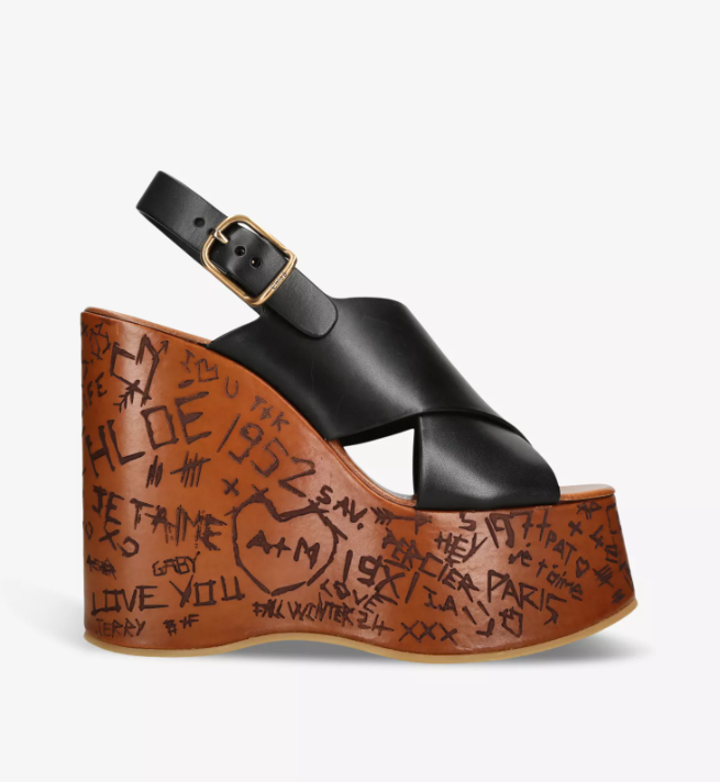 Maxine engraved-sole cowhide wedge sandals