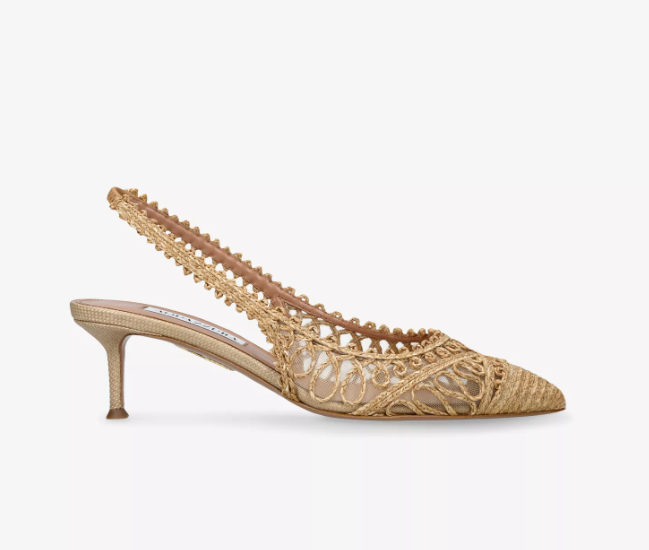 AQUAZZURA Kahlo Sling 50 Raffia And Mesh Heeled Courts